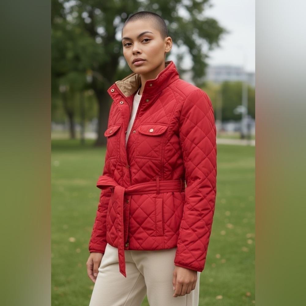 Gap Winter Edition Outdoor Specialist red quilted jacket with belt Size S - Picture 1 of 5